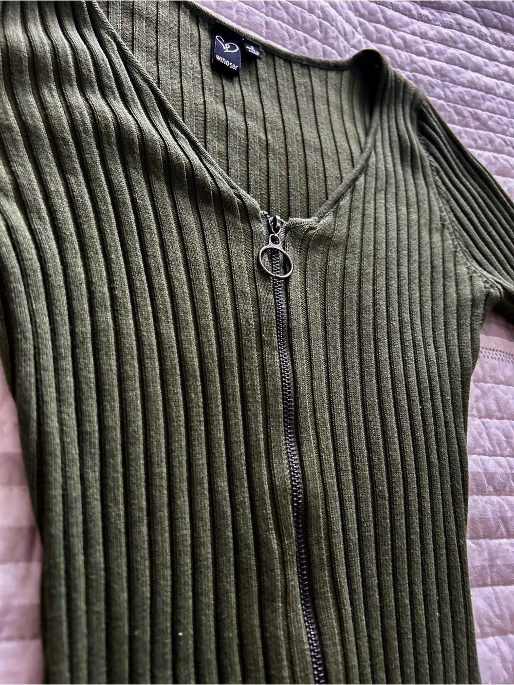 Windsor Olive Green Ribbed Long Sleeve Bodycon Dress - Picture 6 of 7